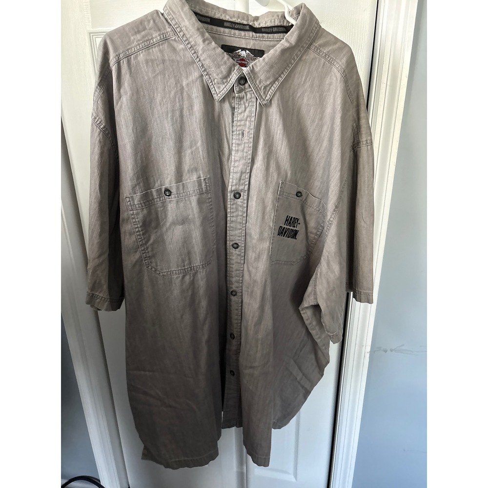Harley Davidson Mens Gray Short Sleeve Embroidered Eagle Button Up Shirt Large